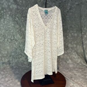 Le Tarte White Eyelet V Neck Swim Cover Up Size Small